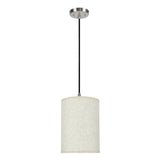 # 71030 One-Light Hanging Pendant Ceiling Light with Transitional Hardback Drum Fabric Lamp Shade, Flaxen, Linen 8" W