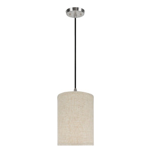 # 71031 One-Light Hanging Pendant Ceiling Light with Transitional Hardback Drum Fabric Lamp Shade, Beige Linen, 8" W
