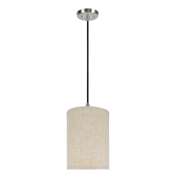# 71031 One-Light Hanging Pendant Ceiling Light with Transitional Hardback Drum Fabric Lamp Shade, Beige Linen, 8