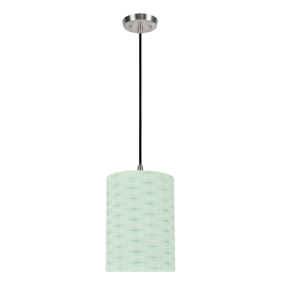 # 71032-11 One-Light Hanging Pendant Ceiling Light with Transitional Drum Fabric Lamp Shade, Light Green, 8
