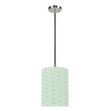 # 71032-11 One-Light Hanging Pendant Ceiling Light with Transitional Drum Fabric Lamp Shade, Light Green, 8" width