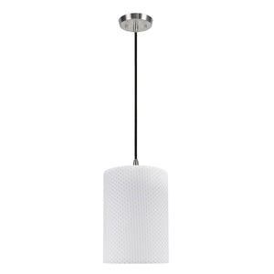 # 71033-11 One-Light Hanging Pendant Ceiling Light with Transitional Drum Fabric Lamp Shade, Off White, 8" width