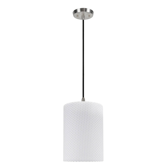 # 71033-11 One-Light Hanging Pendant Ceiling Light with Transitional Drum Fabric Lamp Shade, Off White, 8