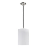 # 71033-11 One-Light Hanging Pendant Ceiling Light with Transitional Drum Fabric Lamp Shade, Off White, 8" width