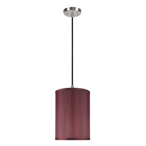 # 71034 One-Light Hanging Pendant Ceiling Light with Transitional Hardback Drum Fabric Lamp Shade, in  Dark Red, 8" W