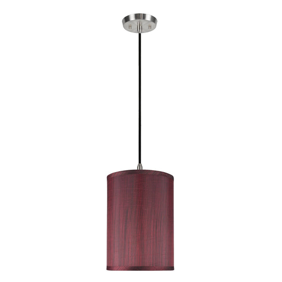 # 71034 One-Light Hanging Pendant Ceiling Light with Transitional Hardback Drum Fabric Lamp Shade, in  Dark Red, 8