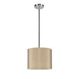 # 71036  One-Light Hanging Pendant Ceiling Light with Transitional Hardback Drum Fabric Lamp Shade, Light Brown, 14" W