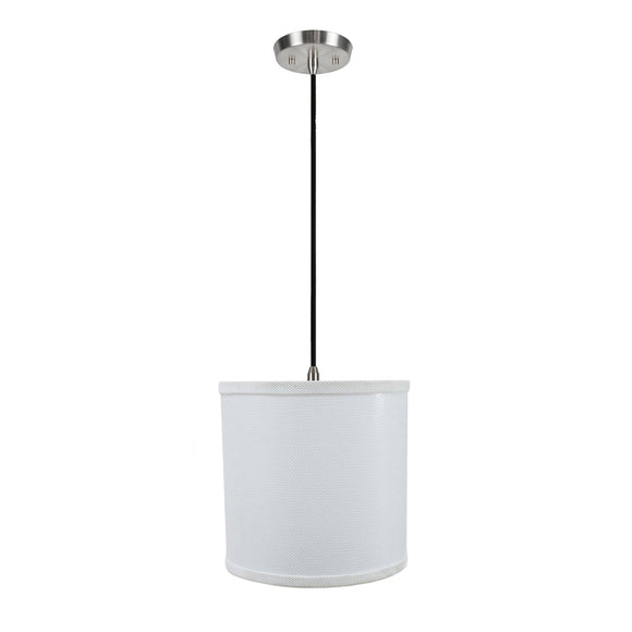 # 71058-11 One-Light Hanging Pendant Ceiling Light with Transitional  Drum Fabric Lamp Shade, White, 8