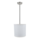 # 71058-11 One-Light Hanging Pendant Ceiling Light with Transitional  Drum Fabric Lamp Shade, White, 8" width