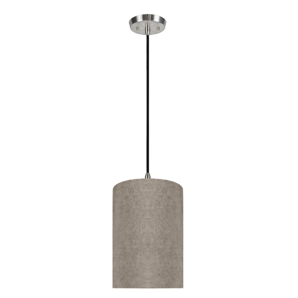 # 71117-11 One-Light Hanging Pendant Ceiling Light with Transitional Drum Fabric Lamp Shade, Light Brown, 8