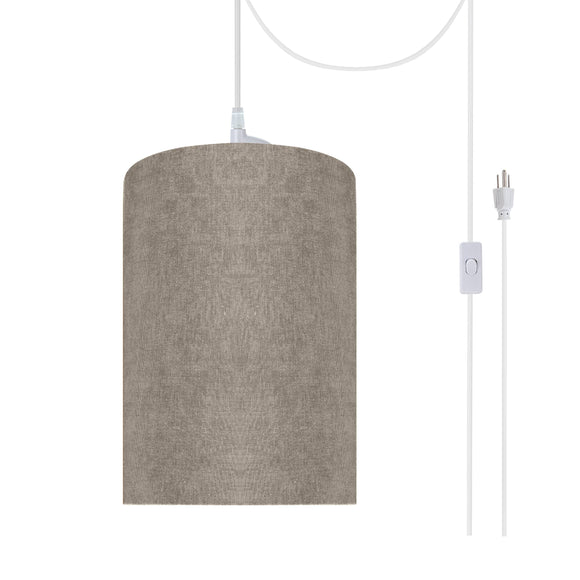 # 71117-21 One-Light Plug-In Swag Pendant Light Conversion Kit with Transitional Drum Fabric Lamp Shade, Light Brown, 8