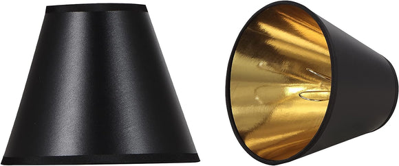 # 32210-X Small Hardback Empire Shape Mini Chandelier Clip-On Lamp Shade, Black w/Gold inside, Washi Paper, 6