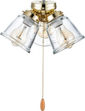 #  22015-1, Three-Light Ceiling Fan Light Kit with Pull Chain, Polished Brass Finish with Clear Glass Shades, 13-1/8" Diameter x 6-3/4" Height