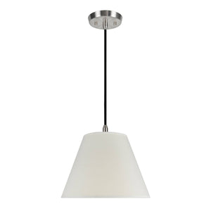 # 72007 One-Light Hanging Pendant Ceiling Light with Transitional Hardback Fabric Lamp Shade, Off White Cotton, 12" W