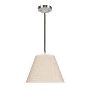 # 72008 One-Light Hanging Pendant Ceiling Light with Transitional Hardback Fabric Lamp Shade, Gold with Design, 12" W