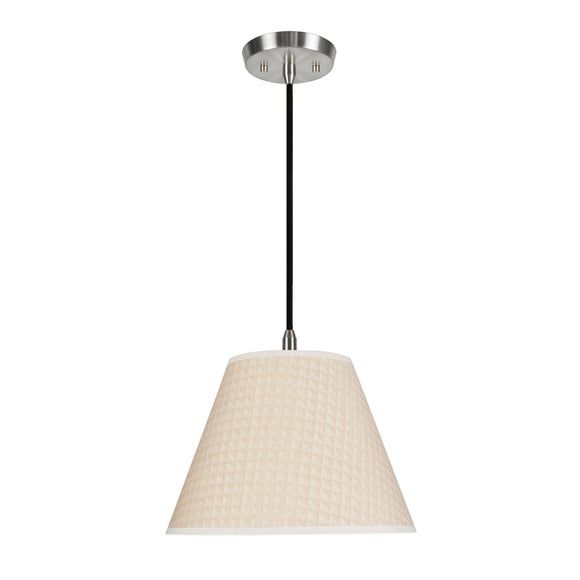 # 72008 One-Light Hanging Pendant Ceiling Light with Transitional Hardback Fabric Lamp Shade, Gold with Design, 12