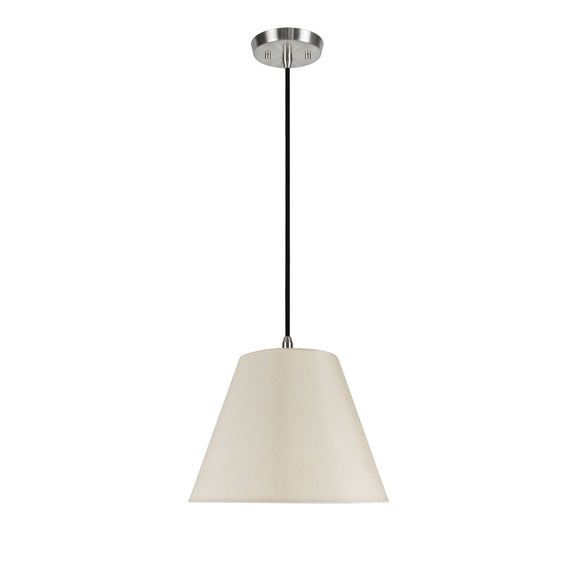 # 72010 One-Light Hanging Pendant Ceiling Light with Transitional Hardback Fabric Lamp Shade, Ivory Textured Sateen, 14
