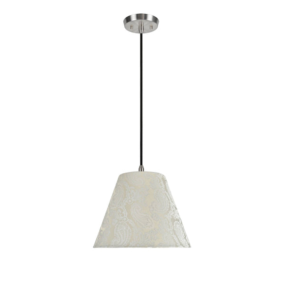 # 72011 One-Light Hanging Pendant Ceiling Light with Transitional Hardback Fabric Lamp Shade, Taupe with Design, 14