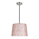 # 72013  One-Light Hanging Pendant Ceiling Light with Transitional Hardback Fabric Lamp Shade, Taupe - Red Striping, 14" W