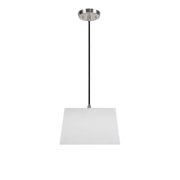 # 72028 One-Light Hanging Pendant Ceiling Light with Transitional Rectangular Hardback Fabric Lamp Shade, White Cotton, 8