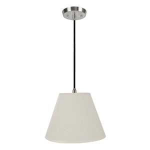 # 72030  One-Light Hanging Pendant Ceiling Light with Transitional Hardback Fabric Lamp Shade, in an Ivory Cotton, 12" W