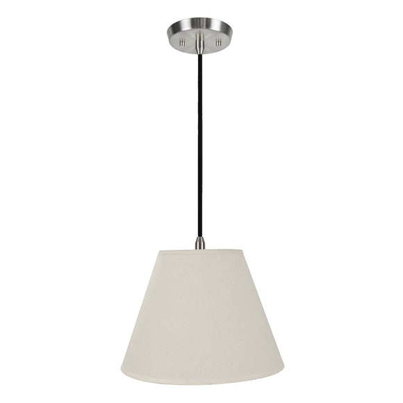 # 72030  One-Light Hanging Pendant Ceiling Light with Transitional Hardback Fabric Lamp Shade, in an Ivory Cotton, 12