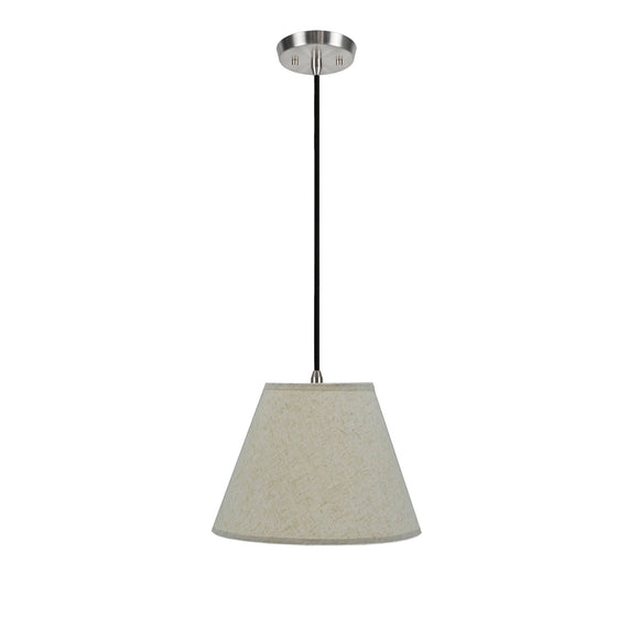 # 72033 One-Light Hanging Pendant Ceiling Light with Transitional Hardback Fabric Lamp Shade, in a Flaxen Linen, 12