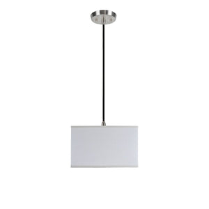 # 72035  One-Light Hanging Pendant Ceiling Light with Transitional Rectangular Hardback Fabric Lamp Shade, Off White Linen, 8" W