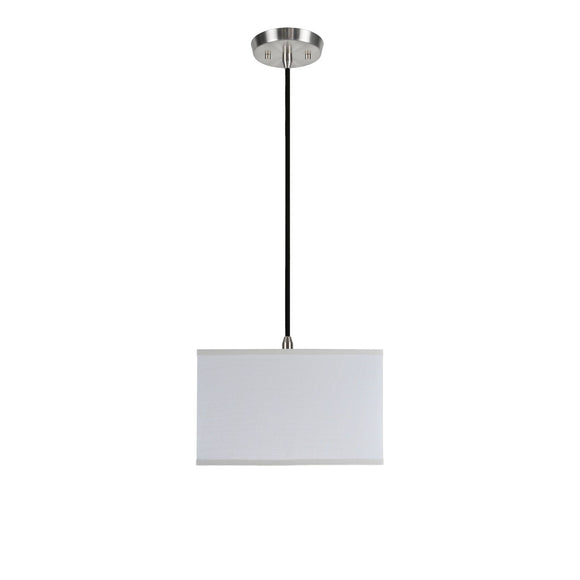 # 72035  One-Light Hanging Pendant Ceiling Light with Transitional Rectangular Hardback Fabric Lamp Shade, Off White Linen, 8