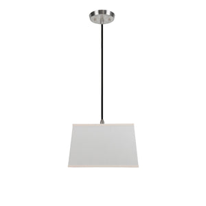 # 72049  One-Light Hanging Pendant Ceiling Light with Transitional Rectangular Hardback Fabric Lamp Shade, Off White Fabric, 8" W