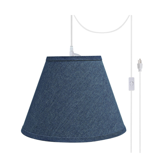 # 72194-21 One-Light Plug-In Swag Pendant Light Conversion Kit with Transitional Hardback Empire Fabric Lamp Shade, Washing Blue, 12