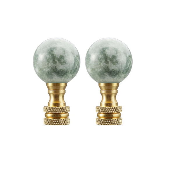 # 24023-12, 2 Pack, Green Faux Marble Ball Finial with Brass Plated Finish, 2
