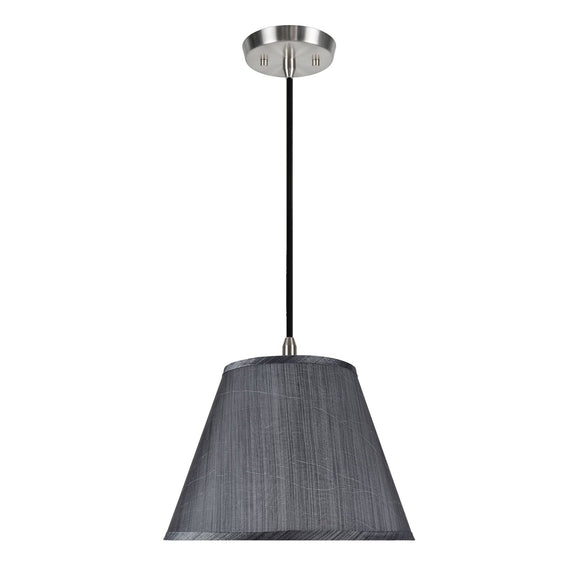 # 72185-11 One-Light Hanging Pendant Ceiling Light with Transitional Hardback Empire Fabric Lamp Shade, Grey-Black, 13