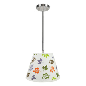 # 72190-11 One-Light Hanging Pendant Ceiling Light with Transitional Hardback Empire Fabric Lamp Shade, Off White, 13" width