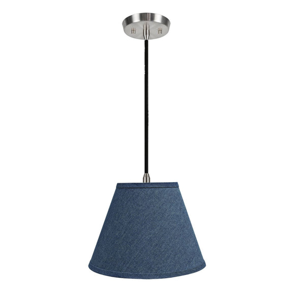 # 72194-11 One-Light Hanging Pendant Ceiling Light with Transitional Hardback Empire Fabric Lamp Shade, Washing Blue, 12