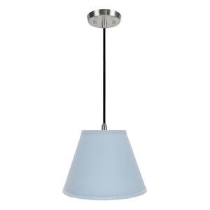 # 72196-11 One-Light Hanging Pendant Ceiling Light with Transitional Hardback Empire Fabric Lamp Shade, Light Blue, 12" width