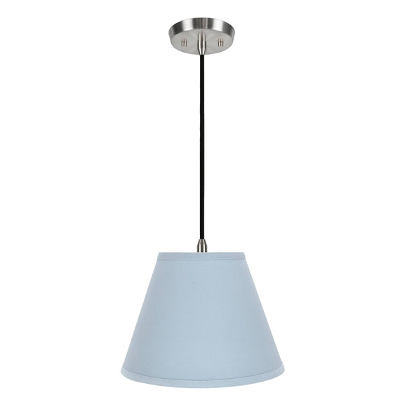 # 72196-11 One-Light Hanging Pendant Ceiling Light with Transitional Hardback Empire Fabric Lamp Shade, Light Blue, 12