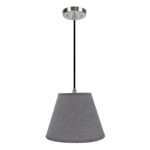 # 72625-11 One-Light Hanging Pendant Ceiling Light with Transitional Hardback Empire Fabric Lamp Shade, Grey, 12" width