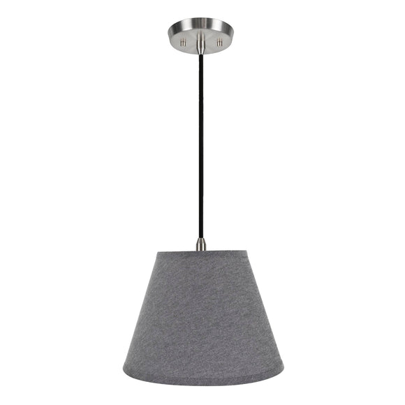 # 72625-11 One-Light Hanging Pendant Ceiling Light with Transitional Hardback Empire Fabric Lamp Shade, Grey, 12