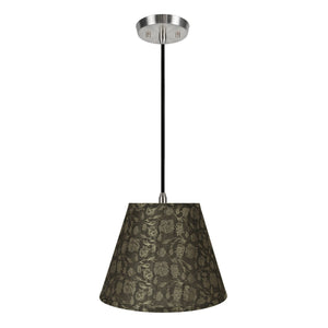 # 72626-11 One-Light Hanging Pendant Ceiling Light with Transitional Hardback Empire Fabric Lamp Shade, Light Brown, 12" width