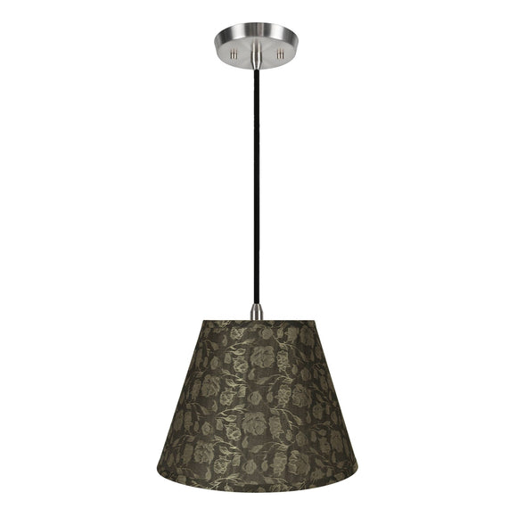 # 72626-11 One-Light Hanging Pendant Ceiling Light with Transitional Hardback Empire Fabric Lamp Shade, Light Brown, 12