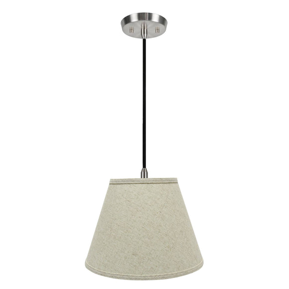 # 72683-11 One-Light Hanging Pendant Ceiling Light with Transitional Hardback Empire Fabric Lamp Shade, Beige, 13