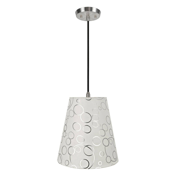 # 72891-11 One-Light Hanging Pendant Ceiling Light with Transitional Hardback Empire Fabric Lamp Shade, White, 12