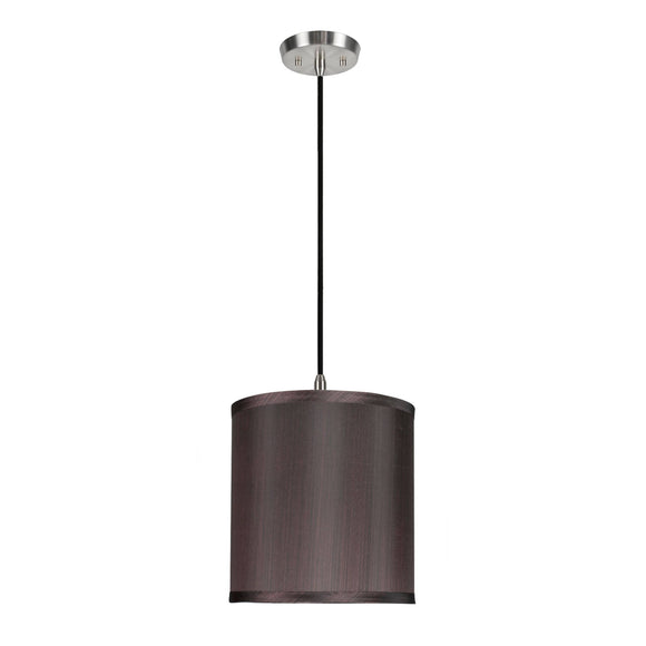 # 71055-11 One-Light Hanging Pendant Ceiling Light with Transitional Drum Fabric Lamp Shade, Brown, 8