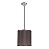 # 71055-11 One-Light Hanging Pendant Ceiling Light with Transitional Drum Fabric Lamp Shade, Brown, 8" width
