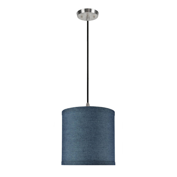 # 71056-11 One-Light Hanging Pendant Ceiling Light with Transitional Drum Fabric Lamp Shade, Washing Blue, 8