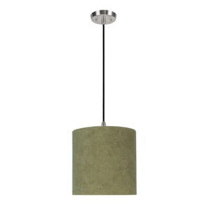 # 71060-11 One-Light Hanging Pendant Ceiling Light with Transitional Drum Fabric Lamp Shade, Dark Khaki, 8" width