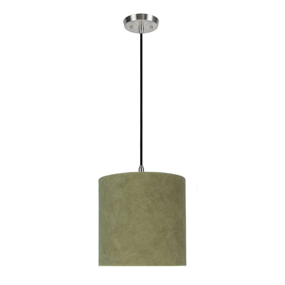 # 71060-11 One-Light Hanging Pendant Ceiling Light with Transitional Drum Fabric Lamp Shade, Dark Khaki, 8