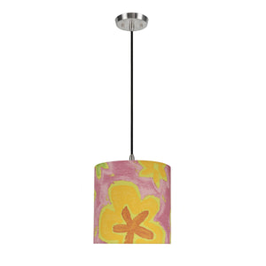 # 71061-11 One-Light Hanging Pendant Ceiling Light with Transitional Drum Fabric Lamp Shade, Pink, 8" width