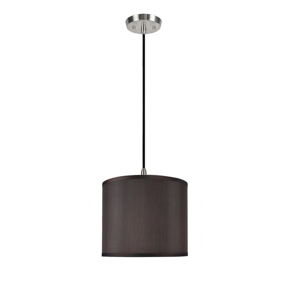 # 71086-11 One-Light Hanging Pendant Ceiling Light with Transitional Hardback Drum Fabric Lamp Shade, Brown, 12